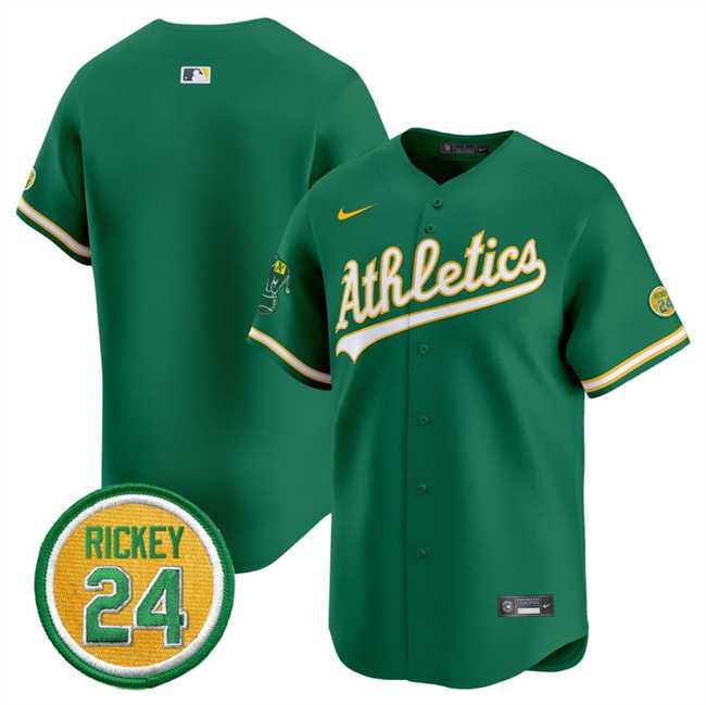 Men%27s Oakland Athletics Blank Green 2024 Limited With Rickey Henderson Patch Stitched Jersey Dzhi